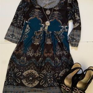 Reborn Teal and Black Long Sleeve Dress